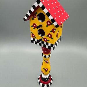 New Colorful Hand-Painted Birdhouse checkers dots flowers